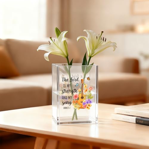 Image of The Lord Is My Strength And My Song Pen Holder Makeup Organizer, Funny Guitar Scripture Christian Pencil Pen Holder for Desk, Exodus 15:2 Bible Verse Desk Accessories, Religious Gifts Pencil Cup