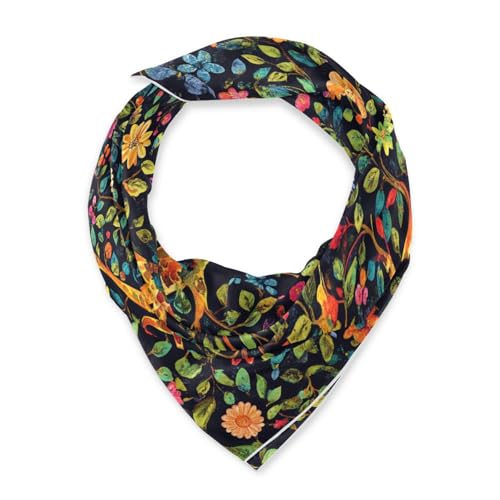 Satin Head Scarf for Women Shawl Wraps 35" Large Square Silk Like Hair Scarf for Sleeping Vintage Azalea Leaves Black2