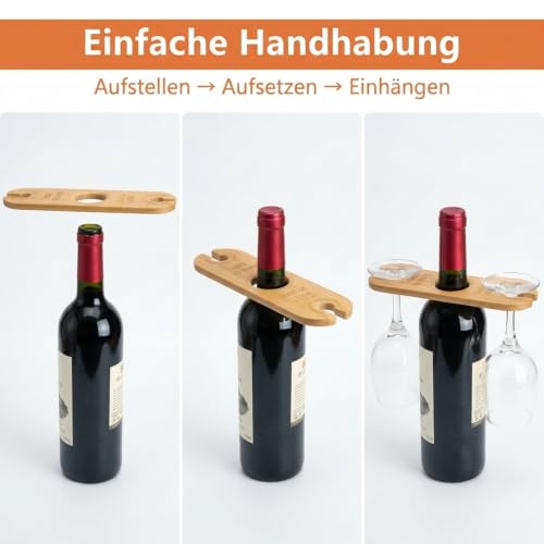 Foto von IUSOT Weinbutler Weinglashalter Holz Weinflaschenhalter für 2 Gläser Flaschenhalterung Stehend Weinregal Garten Picknick Zubehör Weinliebhaber Geschenke Bambus Deko Accessoire