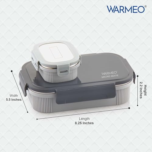 Image of WARMEO MICROMATE Microwave-Safe Stainless Steel Lunch Box, Bpa Free, Perfect for Office, School, Travelling, Combo(800ml+150 ml),Grey