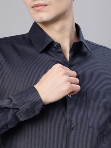 Image of Majestic Man Men's Solid Cotton Blend Textured Wrinkle-Resistant Slim Fit Easy Iron Formal Shirt