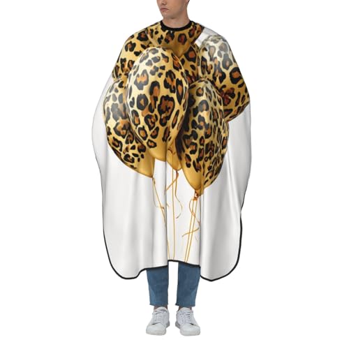 Woshuwo Delantal de corte de pelo con globos dorados con estampado de leopardo, delantal de peluquería para adultos