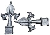 1/2" Decorative Cast Iron Fleur De Lis Fence Post Finials, Silver Gray, 5 Pack, Square Posts.