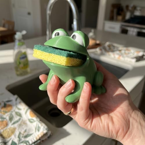3.7-Inch Cute Frog Kitchen Sponge Holder – Green 3D-Printed Animal-Shaped Dish Brush Stand for Countertop, a Fun Dopamine-Decor & Unique Housewarming Gift for Frog Lovers