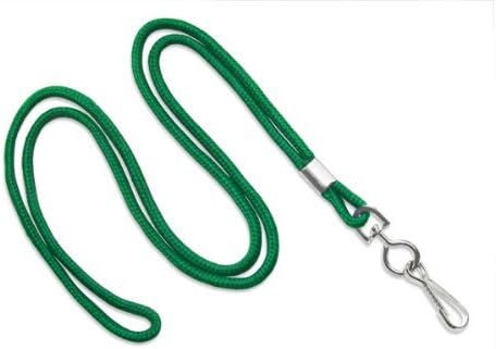 Green 1/8" Round 36" Braid Non-Breakaway Lanyard, Swivel Hook (100/bag)