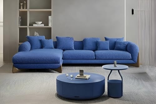 Image of Upholstered 3 Seater Sofa Three Seater Sofa with Wooden Legs for Living Room Hotels & Offices (RHS 4 Seater Blue Boucle)