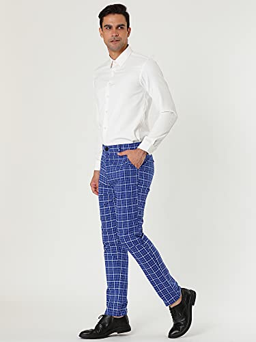 Lars Amadeus Men's Business Pants Checked Printed Slim Fit Flat Front Plaid Dress Trousers4