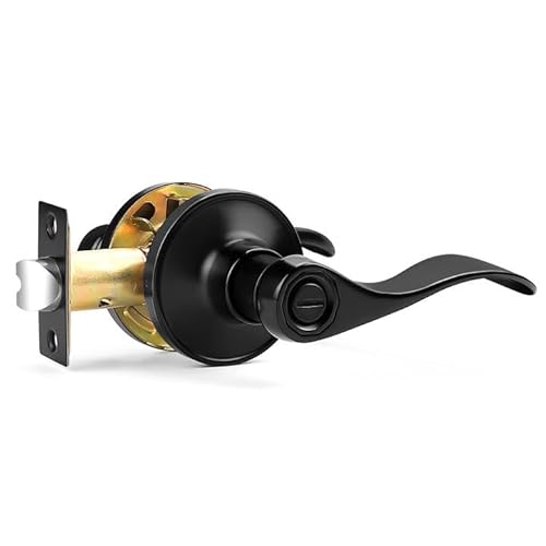 Probrico Door Handle Black Privacy Door Lever for Bathroom and Bedroom Doors Wave Style Interior Door Handles Reversible for Lef