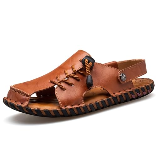 Men's Casual Closed Toe Adjustable Leather Sandals Handmade Fisherman Beach Sandals