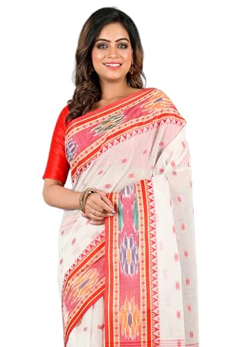 Image of eC ESHA'S COLLECTION Women's Traditional Pure Cotton Katki Tant Saree Without Blouse Piece