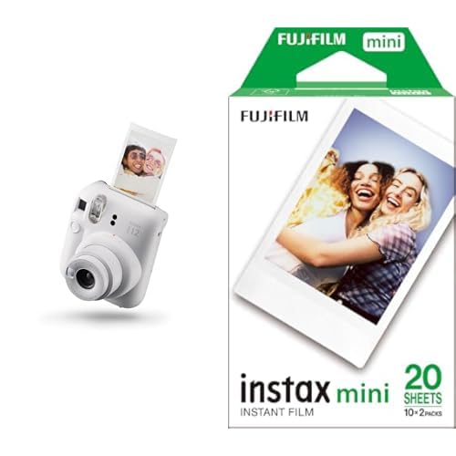 Fujifilm instax Mini Appareil Photo instantané 12, Exposition Automatique avec Objectif Selfie intégré, Blanc Argile & Twin Films pour Mini - 86 x 54 mm - 10 Feuilles x 2 Paquets = 20 Feuilles