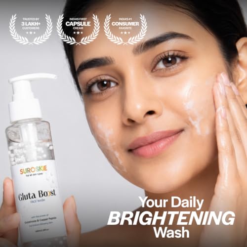 Image of Suroskie Gluta Boost Face Wash For Men & Women 100Ml | With Glutathione Beads & Niacinamide For Radiant & Glowing Skin | Brightens, Evens Skin Tone & Reveals Natural Glow | Cleanser For All Skin Types