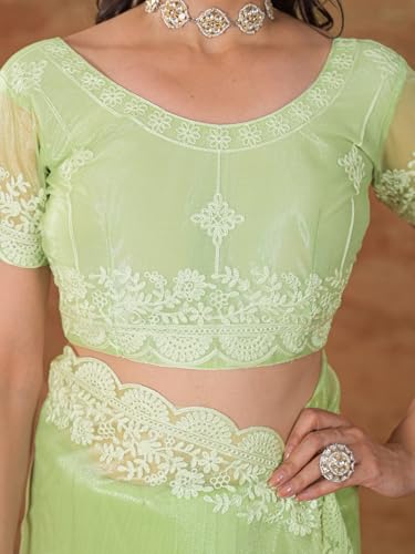 Image of Satrani Women's Net Embroidery Saree with Unstitched Blouse Piece