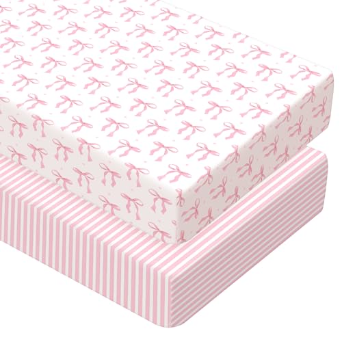 Peryiter 2 Pack Crib Sheets for Girls Boys Coquette Bed Sheet Set Fitted 52'' x 28