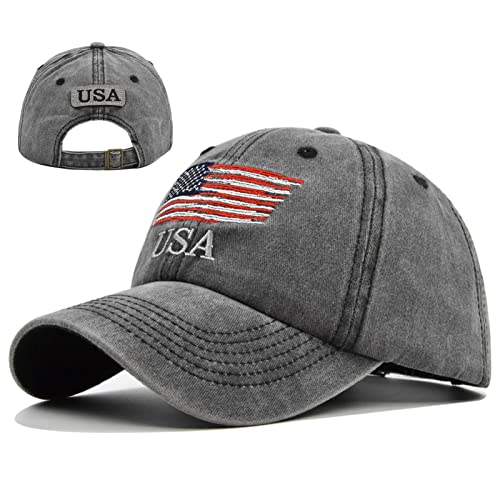 Usa Flag Baseball Hats American Flag Embroidery Cap Mens Women Adjustable Snapback,Vintage Washed Distressed Black Men Hats Tactical Patriotic Cotton Dad Hat Trucker Caps Teens Army Gift Denim Sport #TOP12
