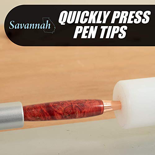 savannah pen press with anodized aluminum base and adjustable assembly rod with uhmw pressure stop for assembling pen parts  exerts up to 30 pounds of pressure