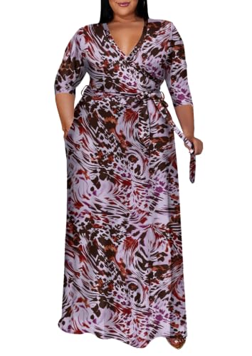 Image of Runwind Plus Size Maxi Dress for Curvy Women Flowy Wrap with Pockets