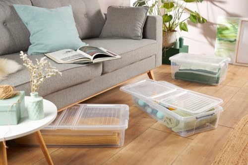 keeeper Unterbettbox mit Deckel, 77 x 38 x 16 cm, 33 L, Aufbewahrungsbox, Transparent
