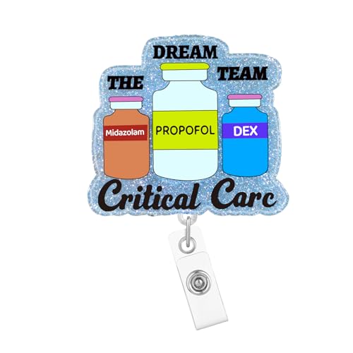 Arakulago The Dream Team Critical Care Badge Reel Retractable Funny Nurse Nursing Student Badge Holder with ID Clip Accessories RN CNA Medical Assistant Acrylic Name Badge Clip ID Tag Card