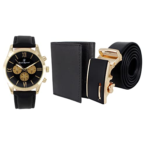 CHARLES RAYMOND Men Watch Gift Set Artificial Leather Men Watch Combo Designed for every Gentleman Best Gifts for Mens with Gifts Box Organizer (Gold)