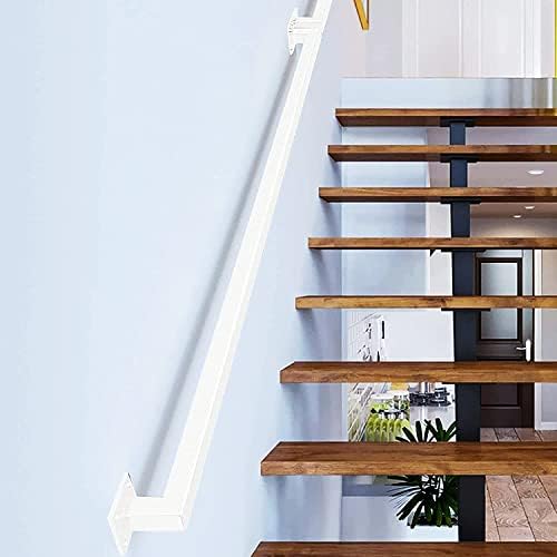 180cm White Galvanized Steel Stair Railing - DIY Indoor/Outdoor Decking Handrail with Wall Mount Support, Easy Installation for Home & Commercial Use