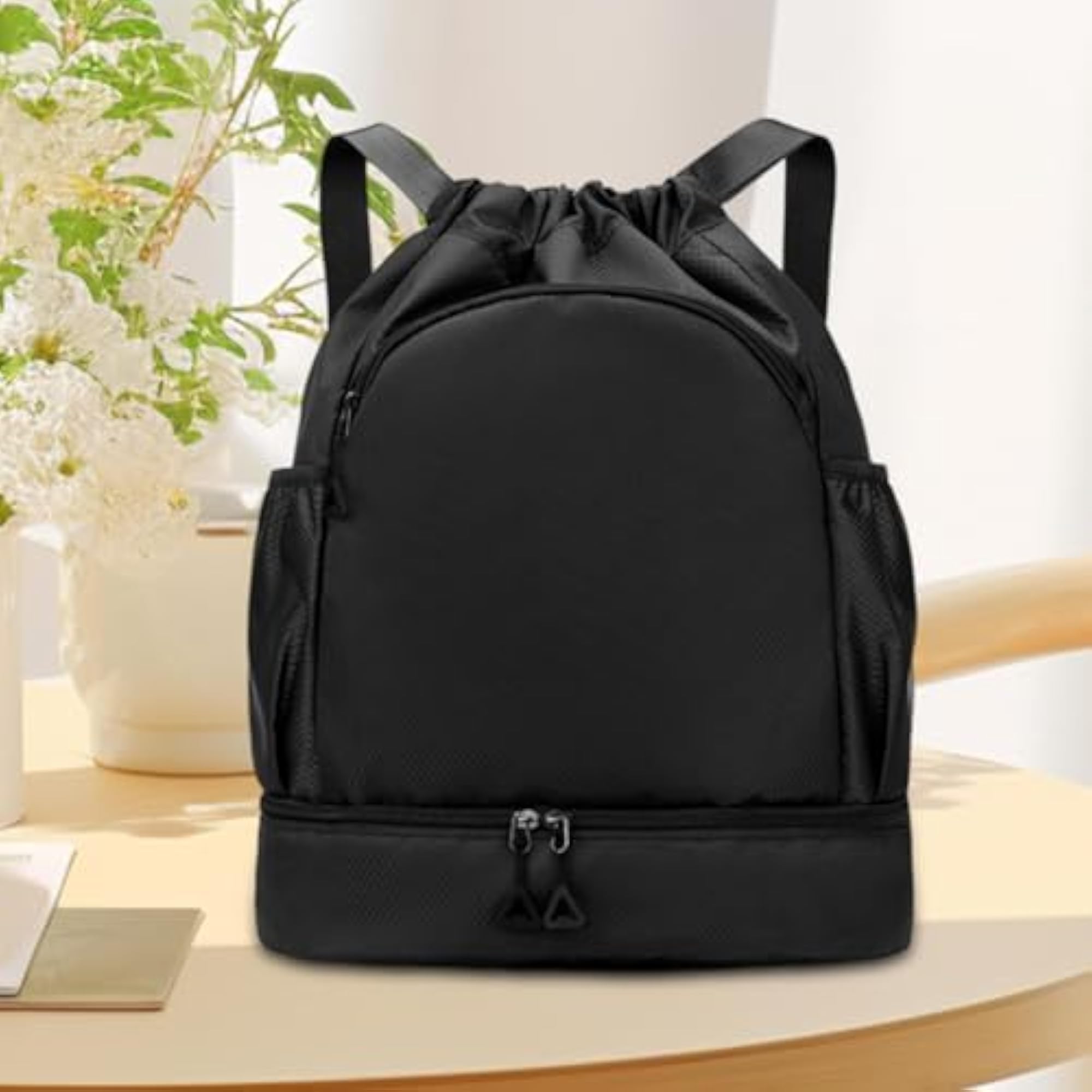 Sports Drawstring Backpack Rucksack for Travel, Black