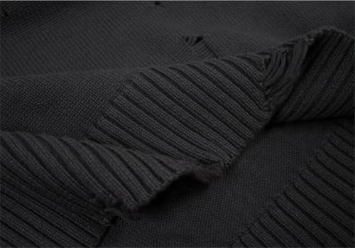 Men Ripped Harajuku Knit Sweater Solid Long Sleeve Crew Neck Hip Hop Pullovers Jumpers4