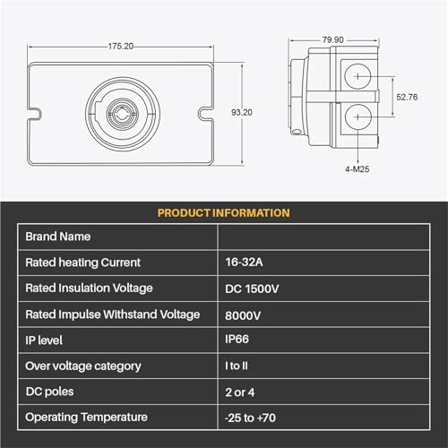 Interrupteur photovoltaïque 1000V 32A pour couper le courant DC extérieur - 6