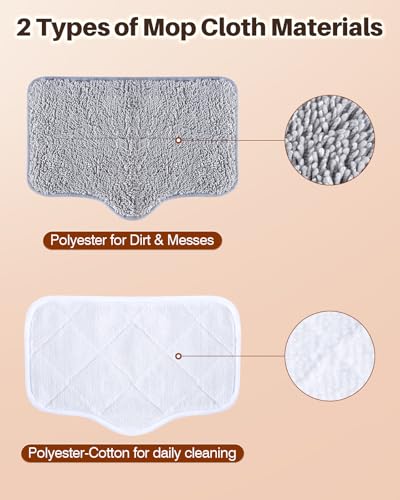 Image of Steam Mop Pads with Washable and Reusable, 6 Pack Replacement, 2 Material Types Accessories Compatible With Steamer Mop for Cleaning Floors and Carpets, White and Gray
