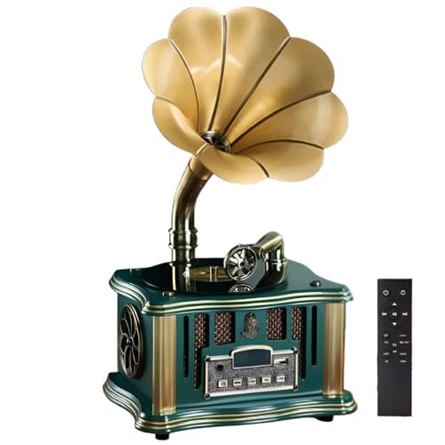 Vintage Gramophone Bluetooth Speaker, Type C Rechargeable Nostalgic Vintage Gramophone, Mini Bronze Vintage Retro Classic Style Gramophone Shape Speaker, Wireless Bluetooth 5.0 Speaker with FM Radio