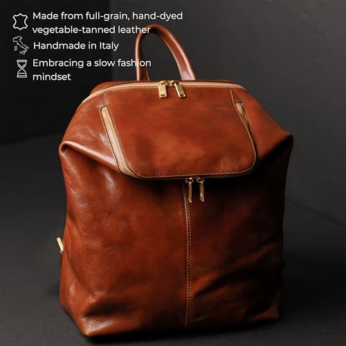 Image of Time Resistance Leather Backpack - Unisex Business Rucksack Laptop Bag for Bag and Women (Cognac Brown)