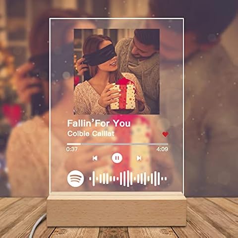 Spotify Plaque Personalised - Music Plaque with Code, Custom Spotify Glass Art for Adult Kids Room Decorative Living Room Bathroom Wedding Custom Christmas (With base) Cover
