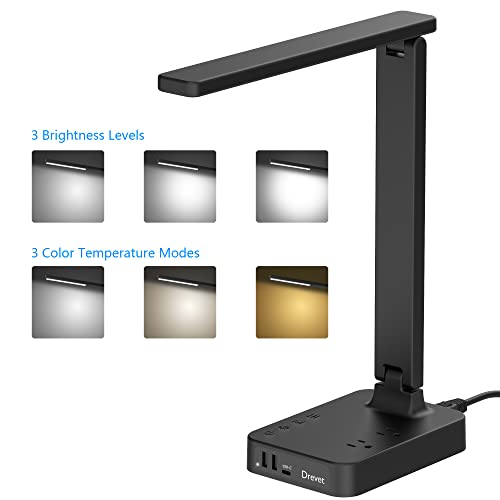 image for Drevet LED Desk lamp with USB C Charging Port, Table Light with 3 USB 