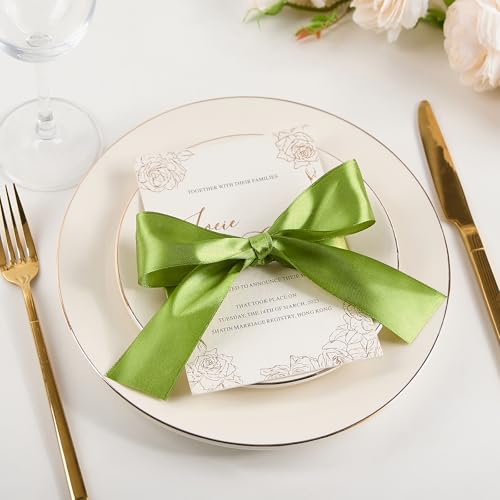 Image of Mauproy 1-1 /2 Inch Wide Olive Green Satin Ribbon, 50 Yards Solid Polyester Fabric Ribbon for Flower Bouquets, Gift Wrapping, Wedding Decorations, Handmade Crafts