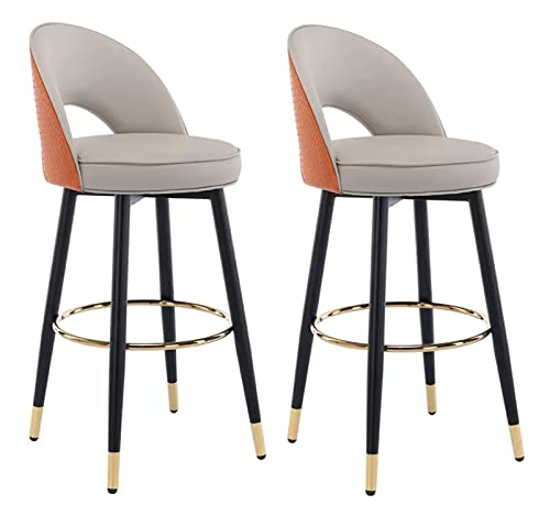 Taburetes de bar giratorios de 25 pulgadas, taburetes de bar de altura de mostrador, taburetes de bar de cuero con respaldo bajo, reposapiés dorado, modernos, sin brazos, para encimera de cocina