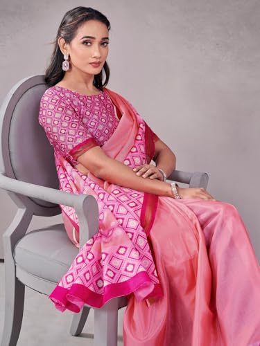 Image of Satrani Women's Silk Printed Saree with Unstitched Blouse Piece
