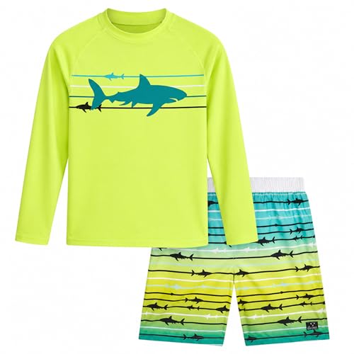 Image of Big Chill Boys Rash Guard Set - 2 Piece UPF 50+ Boys Swim Trunks & Long Sleeve Boy Swim Shirt Youth Bathing Suit Swimwear Set