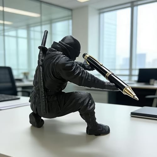 Image of Ninja Pen Holder Desk Organizer - Unique Samurai Warrior Pen Stand for Office Desk, Creative Table Decor Accessory for Home, Study & Gifts (PLASTIC)