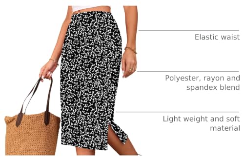 Image of Naggoo Midi Skirts for Women Summer Elastic High Waisted Side Slit Long Skirts