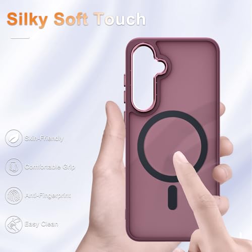 Image of for Samsung Galaxy S25+ Plus Case, Matte Magnetic Phone Case with 1 Screen Protector, Support for Magsafe, Translucent Frosted Shockproof Protective Cover for Samsung Galaxy S25+ Plus, Wine Red