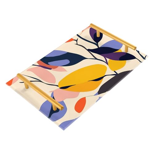 Bandeja de té decorativa con asas, ilustración botánica, color morado y beige, bandeja para servir café, joyas, perfumes, platos, charolas para servir comida