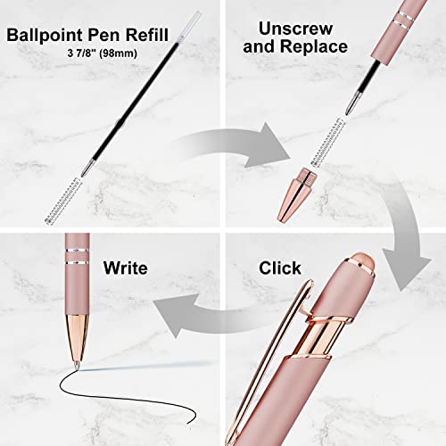 Linfanc 12 Pack Rose Gold Ballpoint Pen With Stylus Tip, 1.0 Mm Black Ink Smooth Writing Pens, Metal Stylus Pens For Touch Screens #TOP2