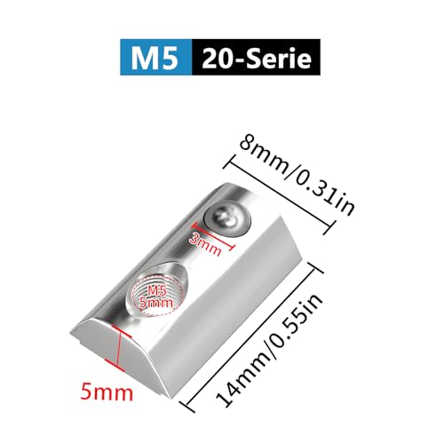 SCOOYUCK 50 Stück Nutensteine M5, Serie-20 Schiebemuttern, T Nut Hammermutter，für Aluminiumprofil Extrusionsschlitz Schiene (EU20-M5)