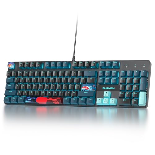 Image of Full Size Mechanical Keyboard, Creamy Keyboard with Number Pad, 104 Keys Wired Gaming Keyboard with Red Switch, RGB Backlit for PC Laptop