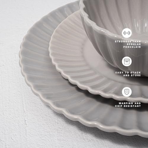 Image of 16 Piece Dinnerware Set Aruba (Cloudy Grey) Plates, Bowls, and Mugs Set for 4