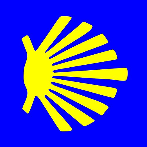 Blue Square w Seashell Camino De Santiago Sticker (compostela Pilgrim Walk Hike Way Spain sea Shell Vinyl Decal for car Truck or Laptop (3 inch)