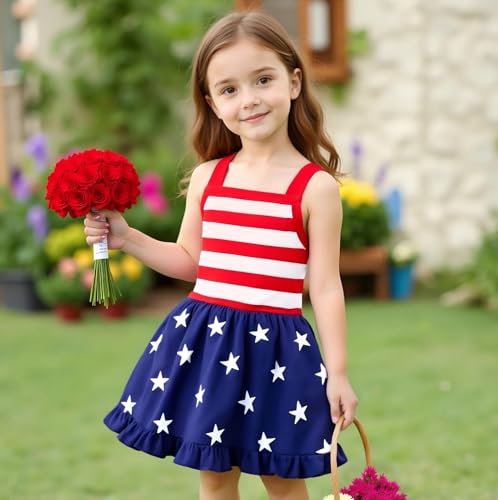 6M-8Y Toddler Girls 4th of July Outfits Baby Girl Patriotic Clothes Independence Day Kids Red White Blue Dress2
