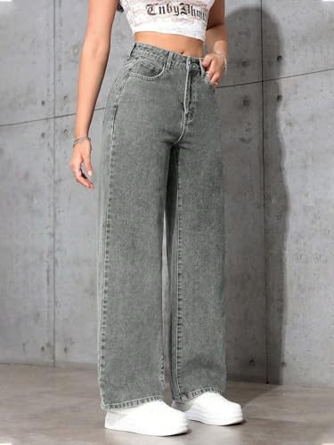 Image of KOTTY Women's High Rise Wide Leg Jeans|Cotton Blend Straight Fit Denim|Trendy Comfortable Casual Wear