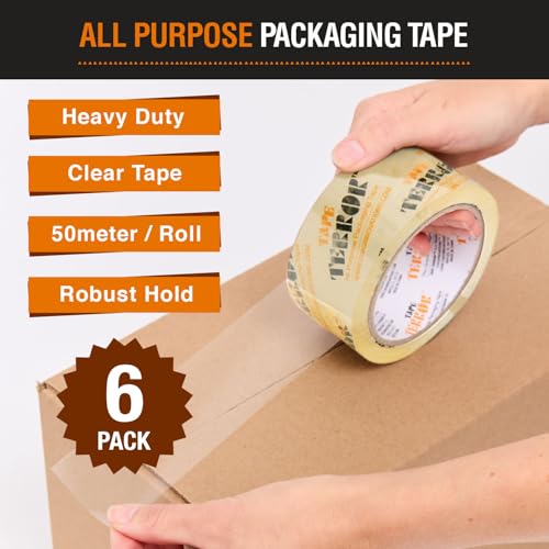 Image of All-Purpose Clear Packing Tape (6 Rolls) - 48mm x 50m Per Roll | Heavy Duty Tape for Packing, Moving Boxes, Storage, Labeling, Crafts, And More, Shipping