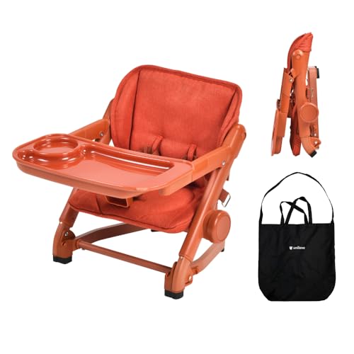 Image of Feed Me 3-in-1 Travel High Chair Booster Seat for Infants and Toddlers - Transitional, Compact & Fits Any Chair, Swivel Tray, Pumpkin Orange